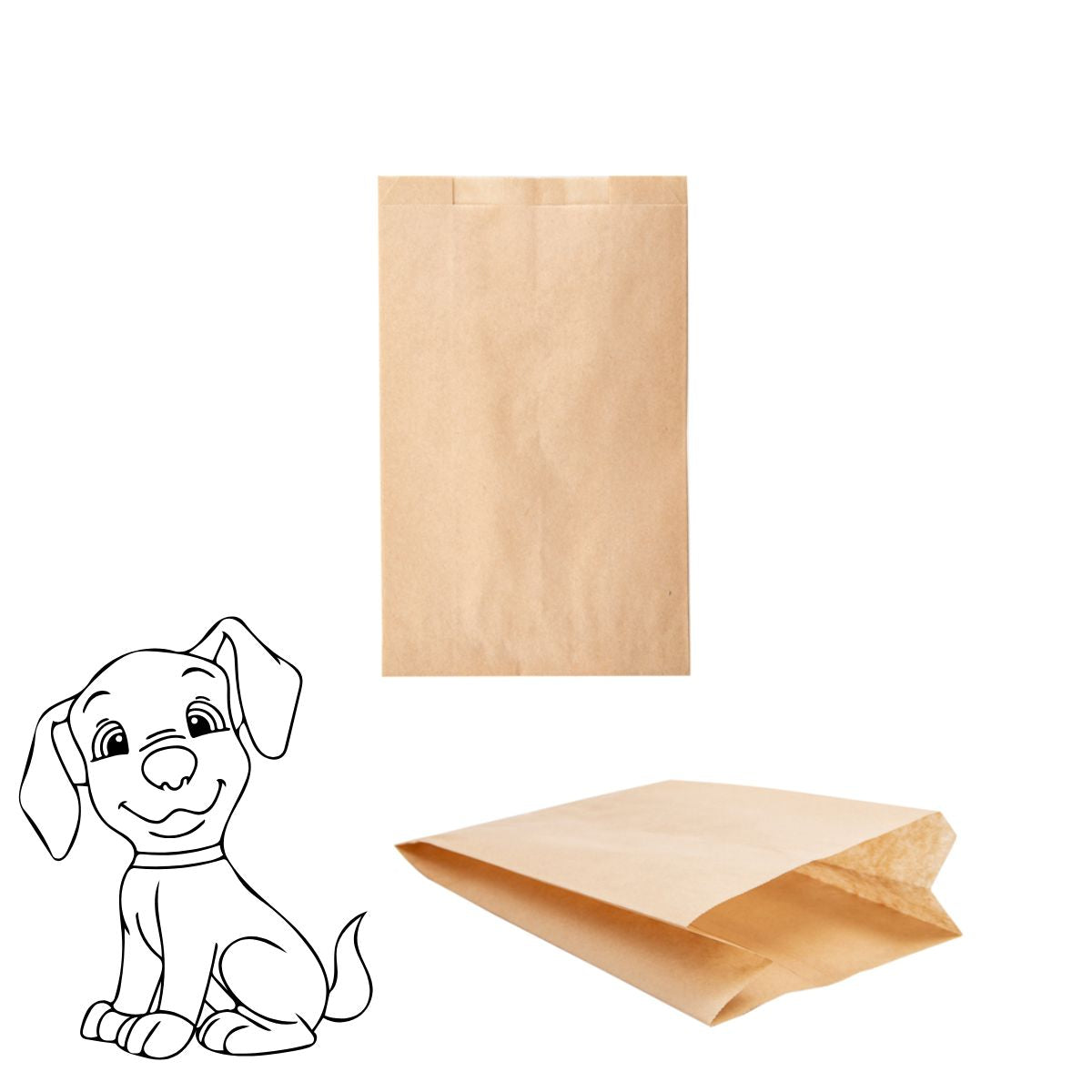 sacchetto doggybag mostrato steso e aperto e disegno di un cane stilizzato