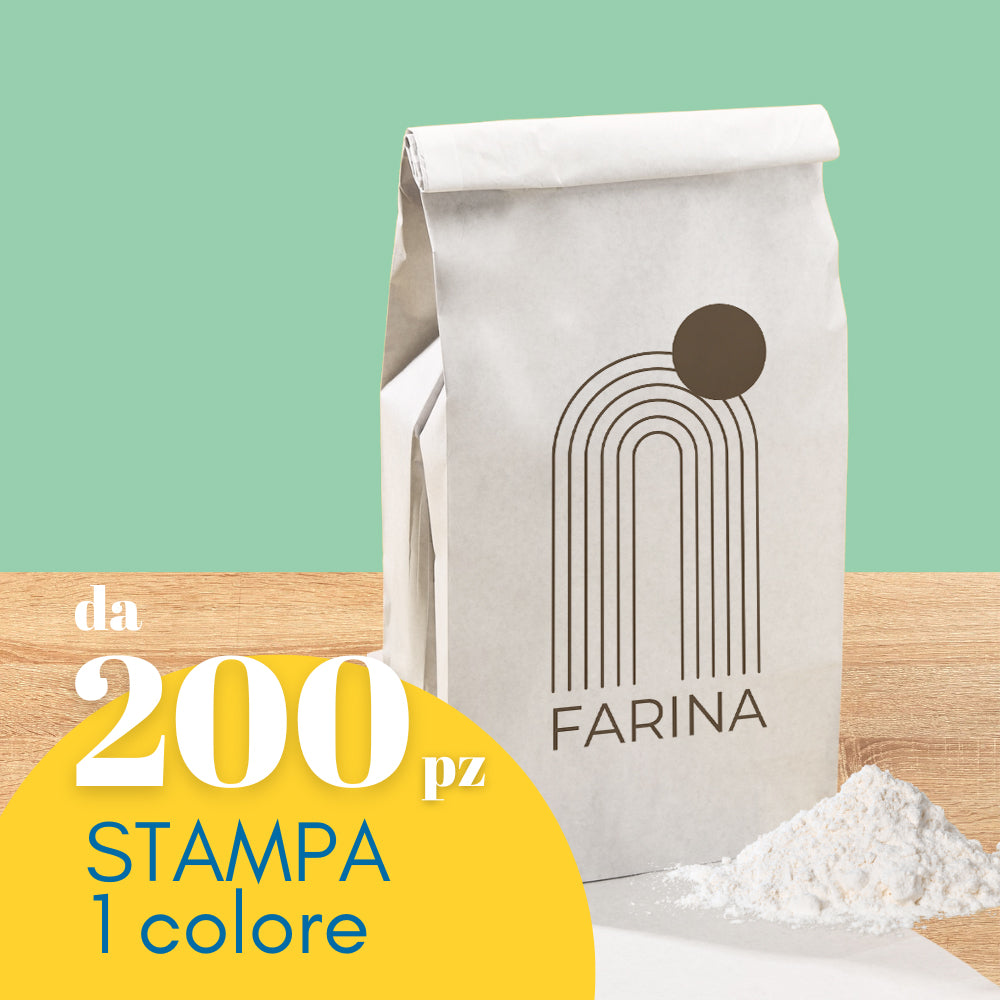 Sacchetto in carta per farina personalizzabile con il tuo logo, Scritta in primo piano da 200 pz stampa 1 colore 