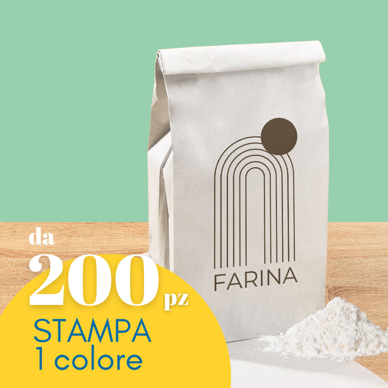 Sacchetto in carta per farina personalizzabile con il tuo logo, Scritta in primo piano da 200 pz stampa 1 colore 
