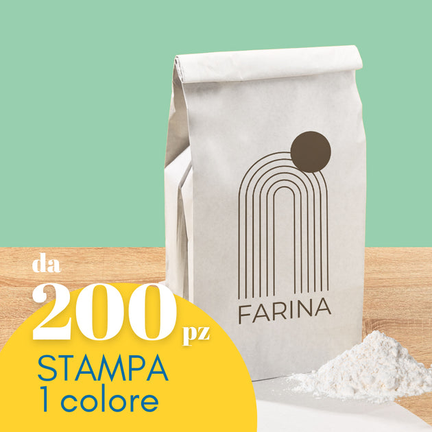 Sacchetto in carta per farina personalizzabile con il tuo logo, Scritta in primo piano da 200 pz stampa 1 colore 