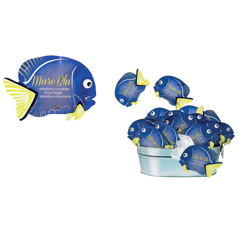 Salviette per mani imbustate a forma di pesce azzurro 