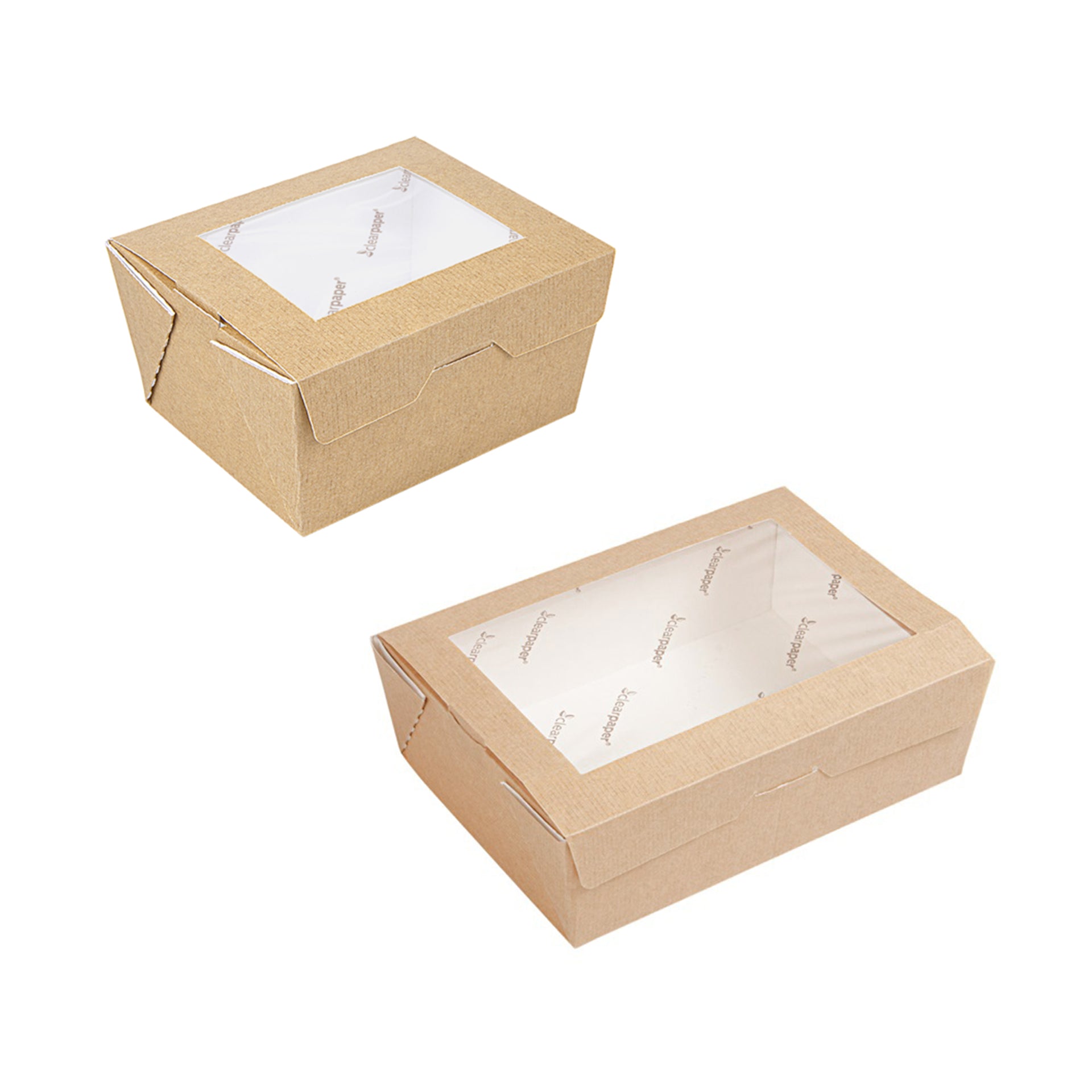 Scatole color avana, con finestra, due misure diverse, mostrate chiuse