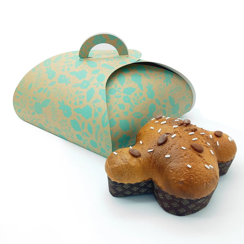 Scatola porta colomba pasquale color tiffany con colomba vicino