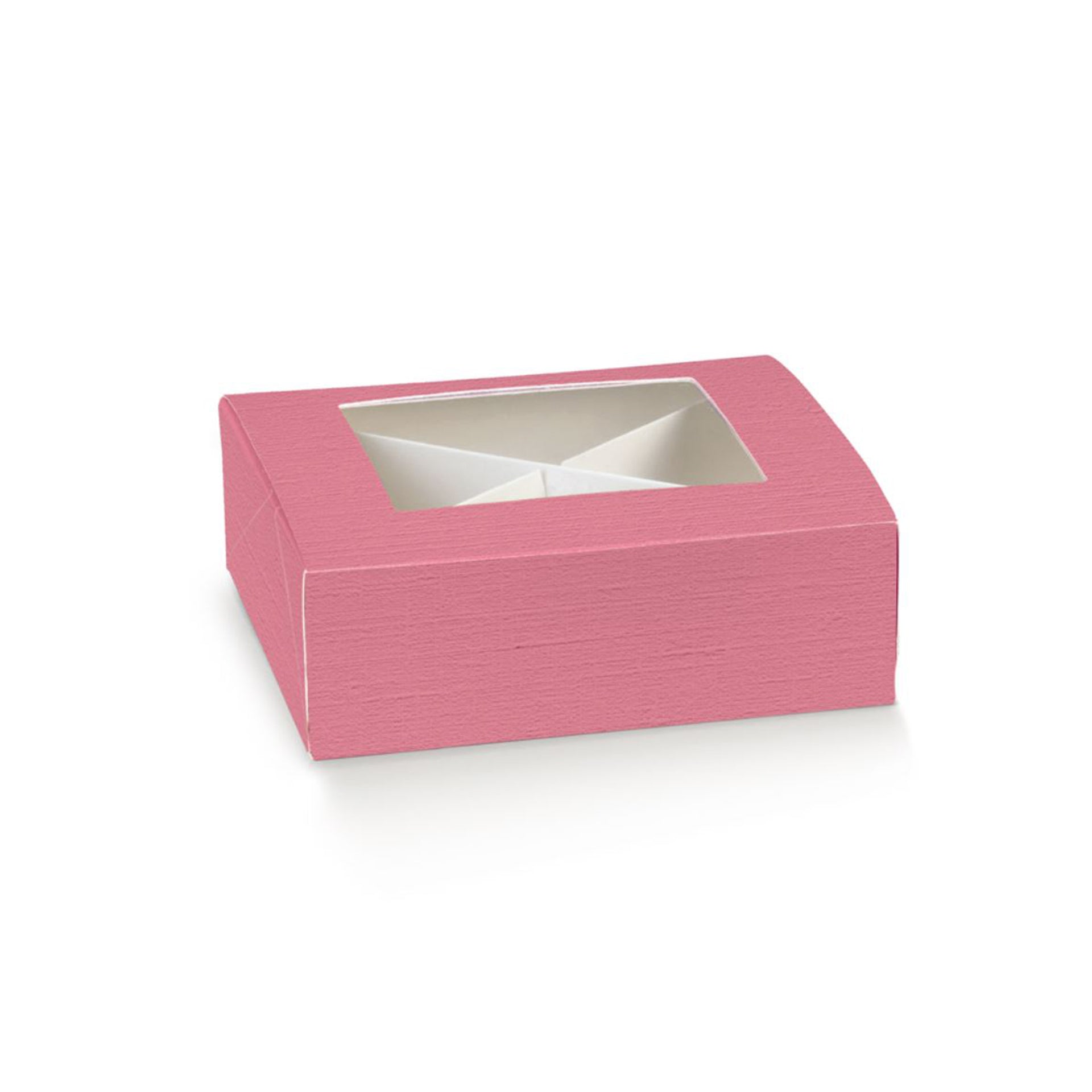 Scatola di carta fucsia con divisori e finestra 
