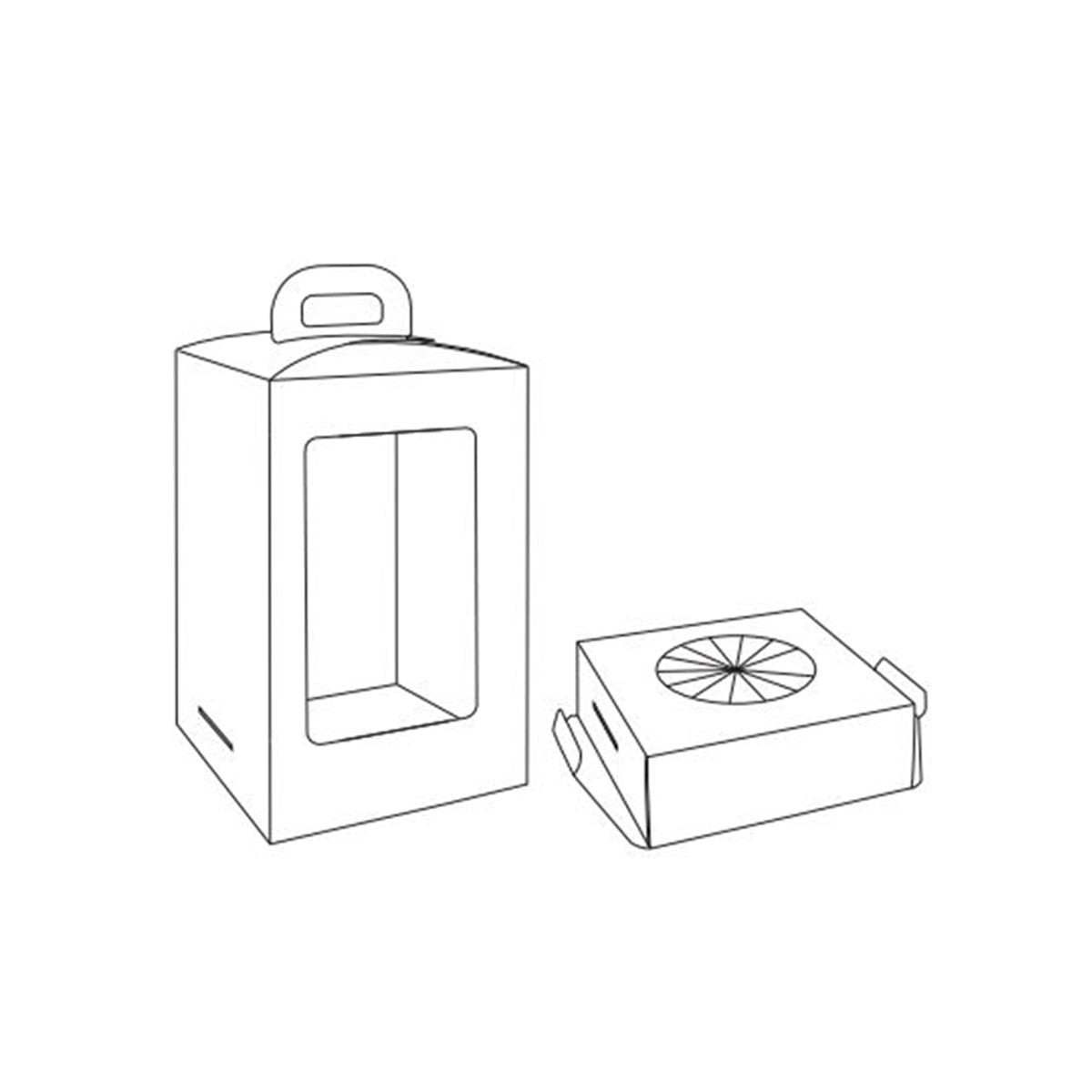 Disegno tecnico Scatola fucsia con finestra porta uovo di cioccolato, base della scatola 