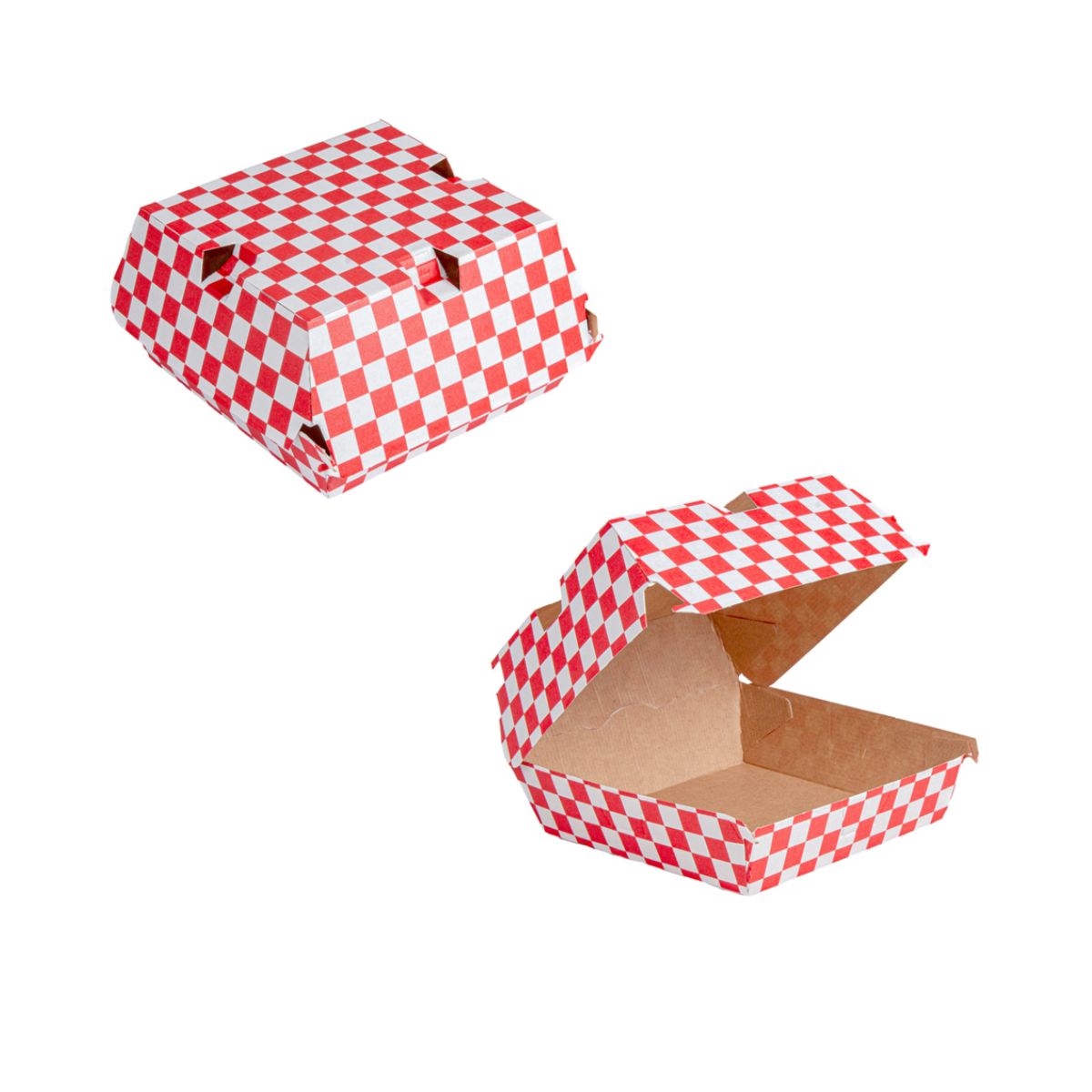 Scatola porta hamburger a scacchi rossi e bianchi