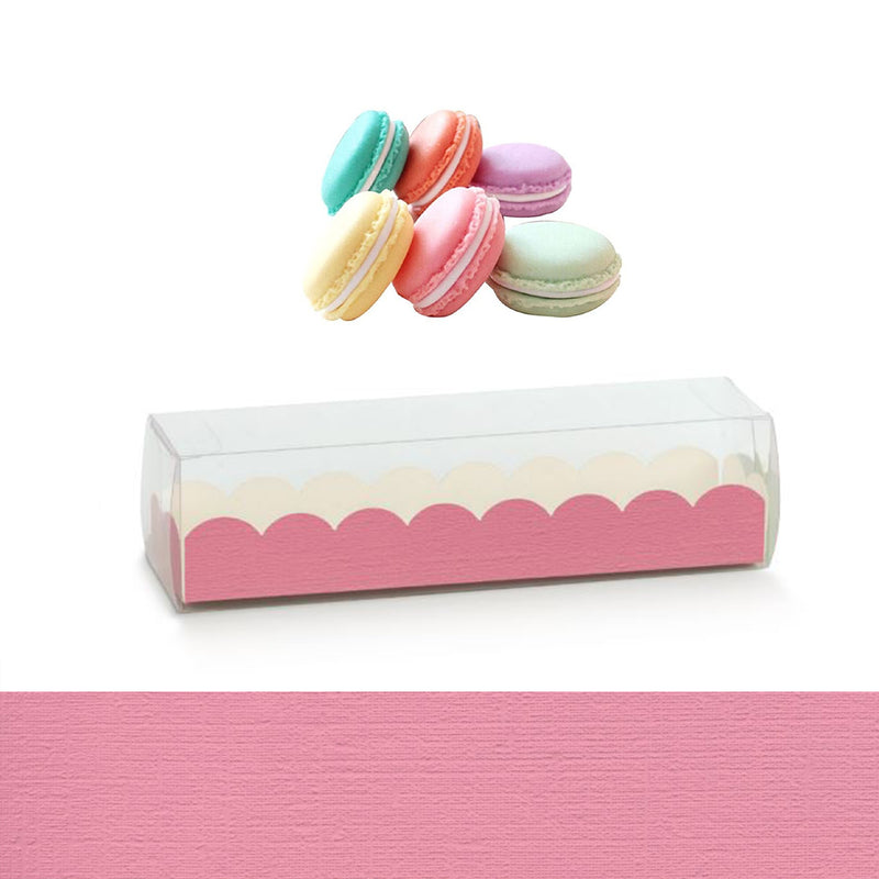 Scatola per macarons,  fucsia e coperchio trasparente , sei macarons ed esempio colore