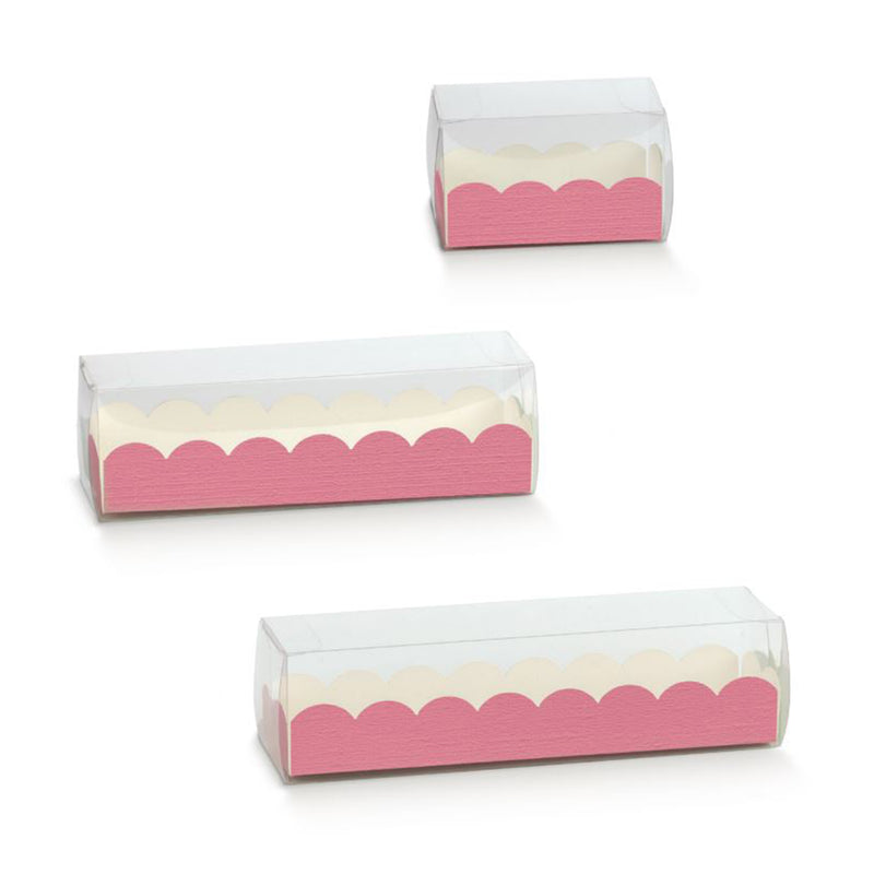 Scatola per macarons,  fucsia e coperchio trasparente 3 diverse misure