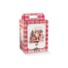 Scatola porta panettone e bottiglia, fantasia scozzese con babbo natale e scena natalizia