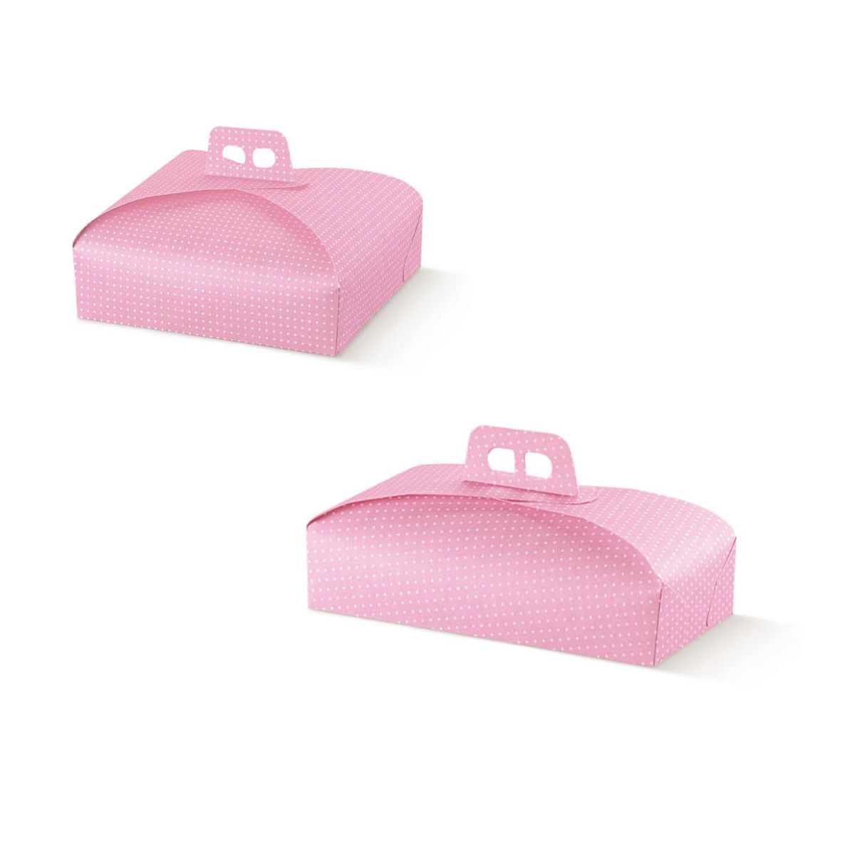 Scatola porta torte rosa con pois bianchi, due misure