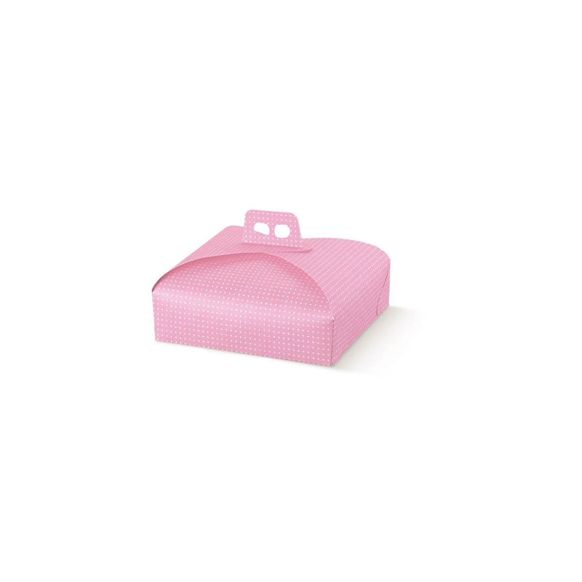 Scatola porta torte rosa con pois bianchi
