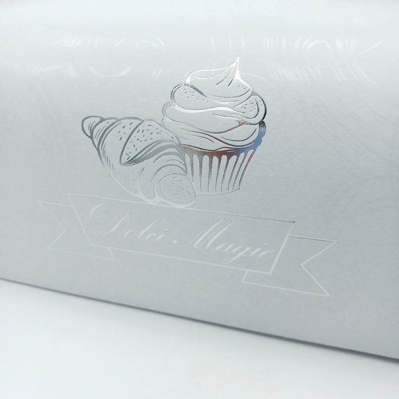Scatola per torta bianca personalizzata con il tuo logo
