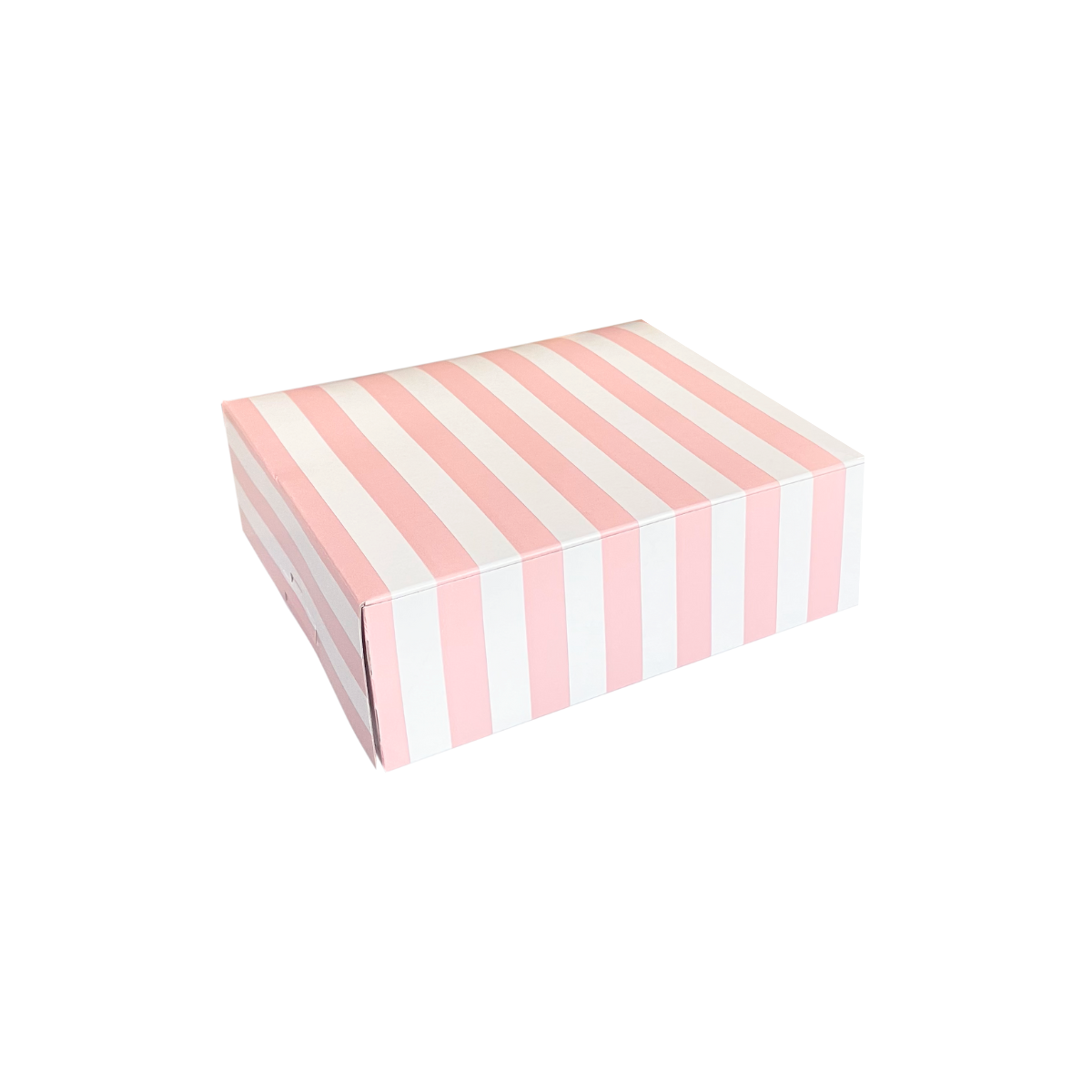 Scatola per pasticceria a righe bianche e rosa 