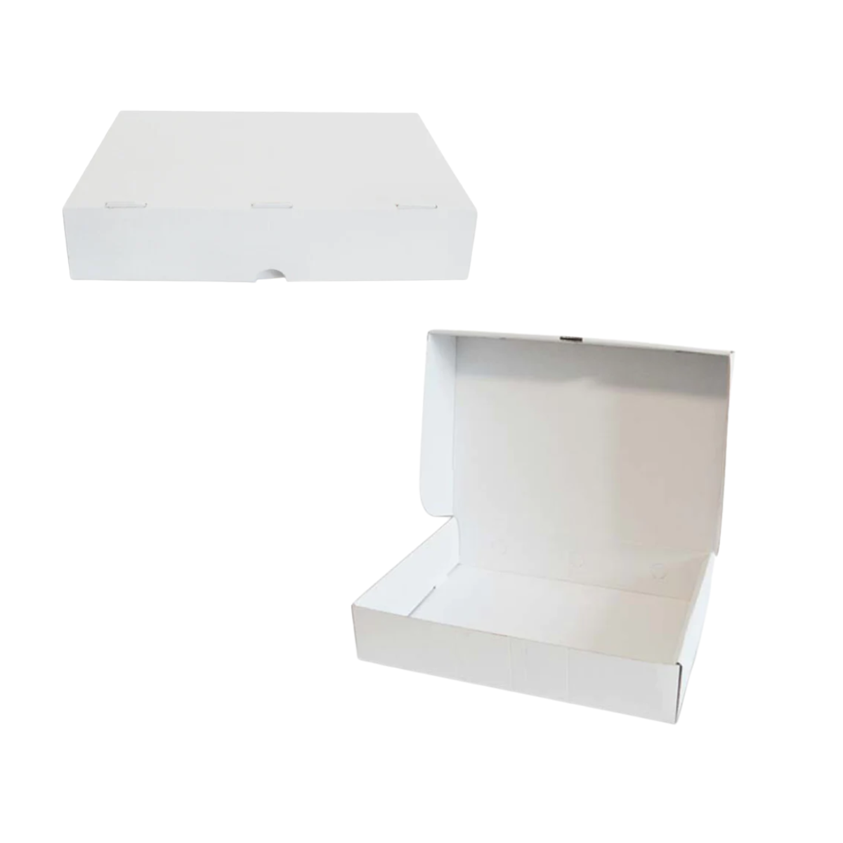 Scatola bianca per pasta fresca, mostrata aperta e chiusa 