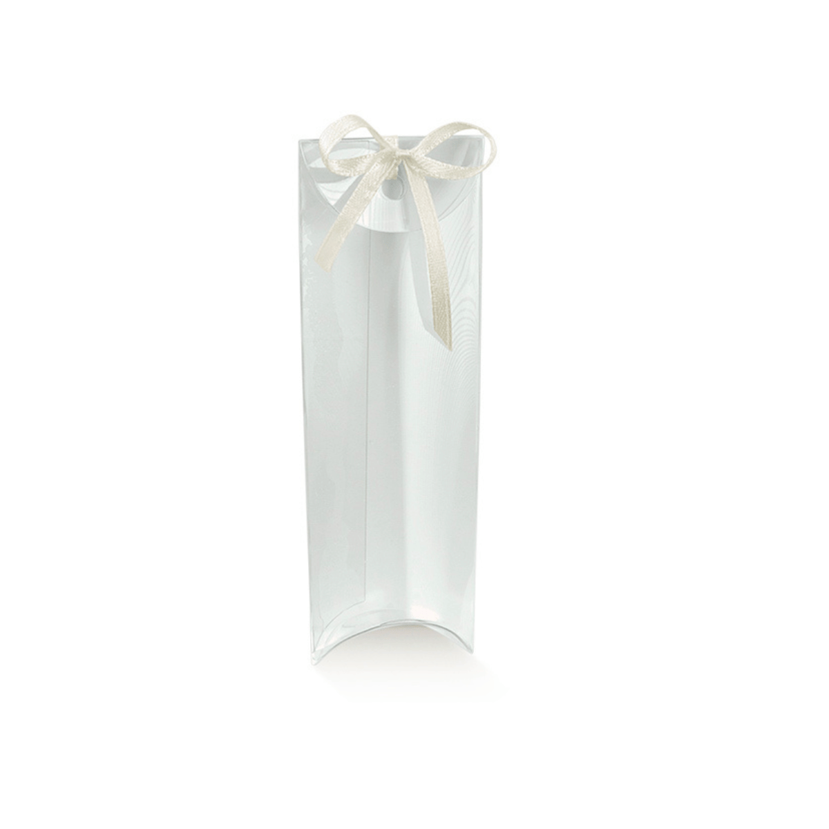 Scatola porta confetti trasparente, con fiocco bianco vuota 