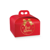 Scatola per panettone basso rossa con decoro oro