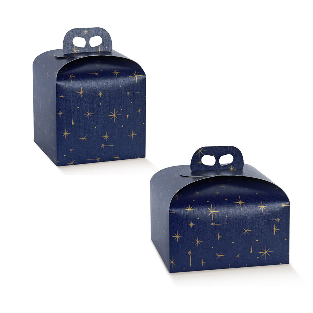 Scatola porta panettone blu con stelle dorate, due diverse misure 