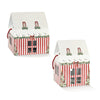 Scatola porta panettone a forma di casetta a righe bianche e rosse; due diverse misure