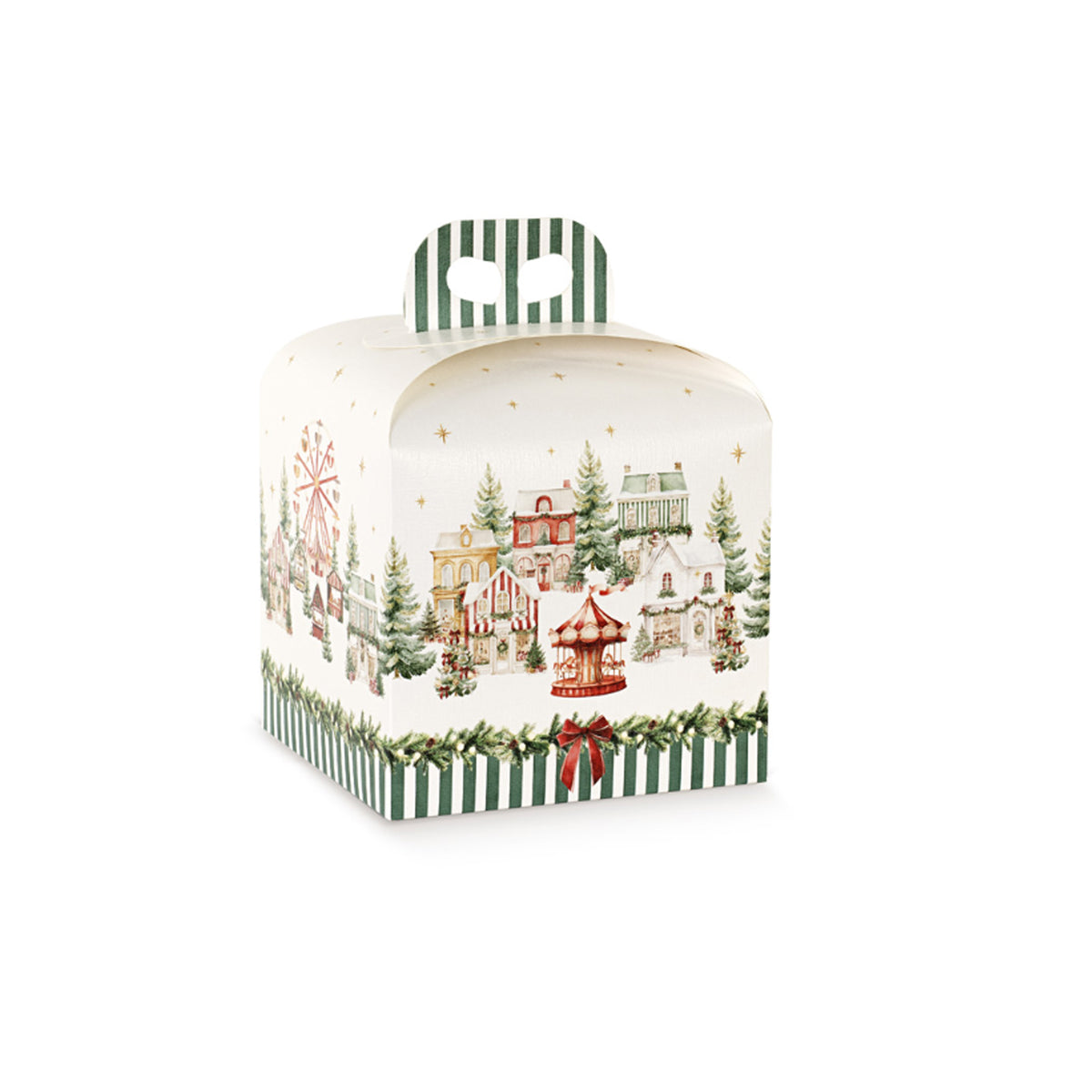 Scatola porta panettone bianca con fantasia natalizia 