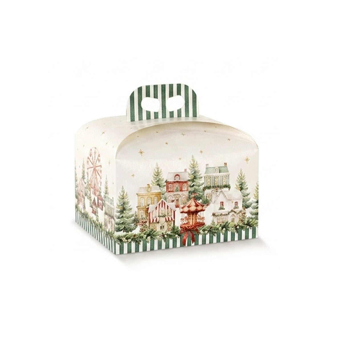 Scatola porta panettone bianca con fantasia natalizia 