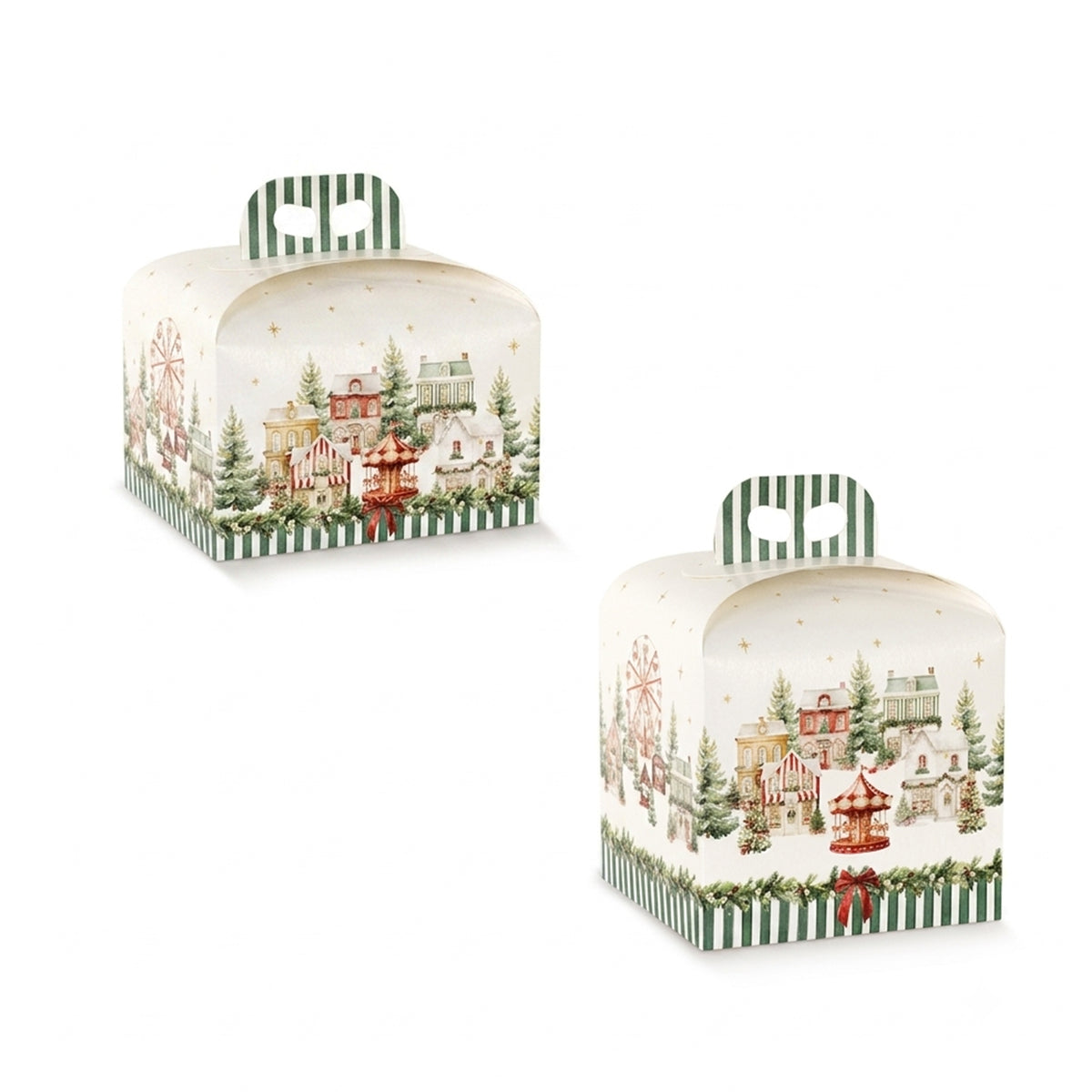 Scatola porta panettone bianca con fantasia natalizia, due diverse misure 
