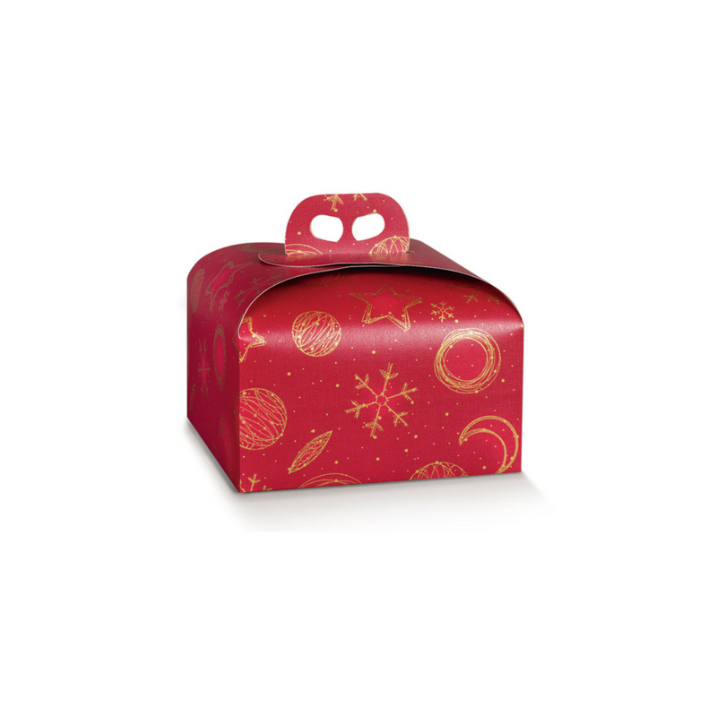 Scatola per panettone basso rossa on decori oro