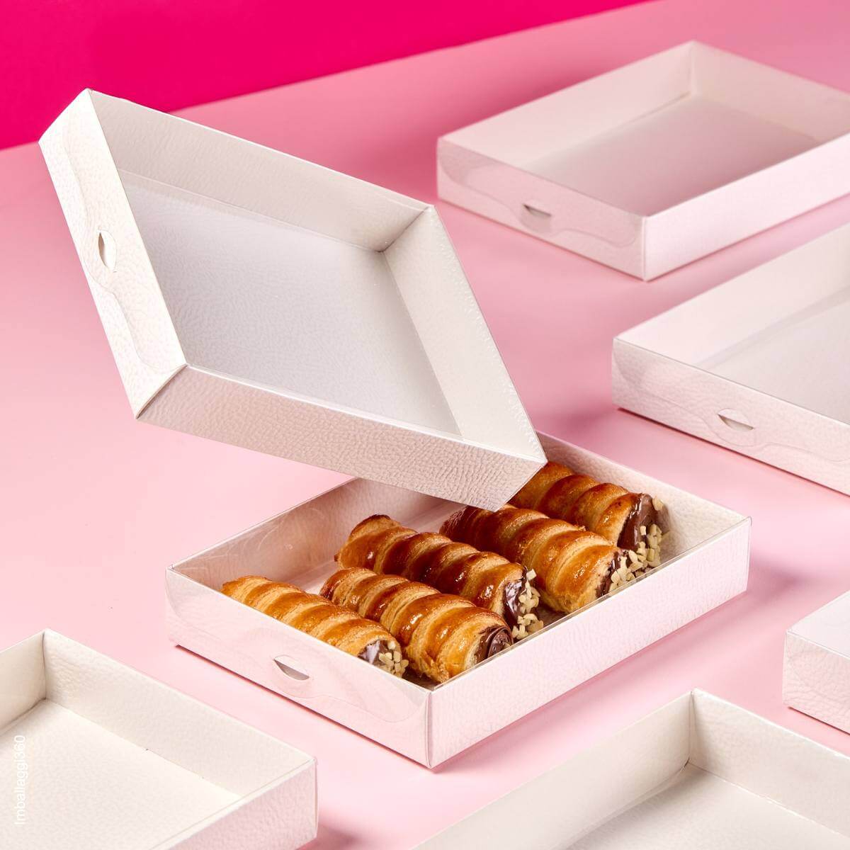 Kucoele 25 Scatole Per Pasticceria In Cartone Bianco Con Finestra Trasparente, 31,8x14x6,3 Cm
