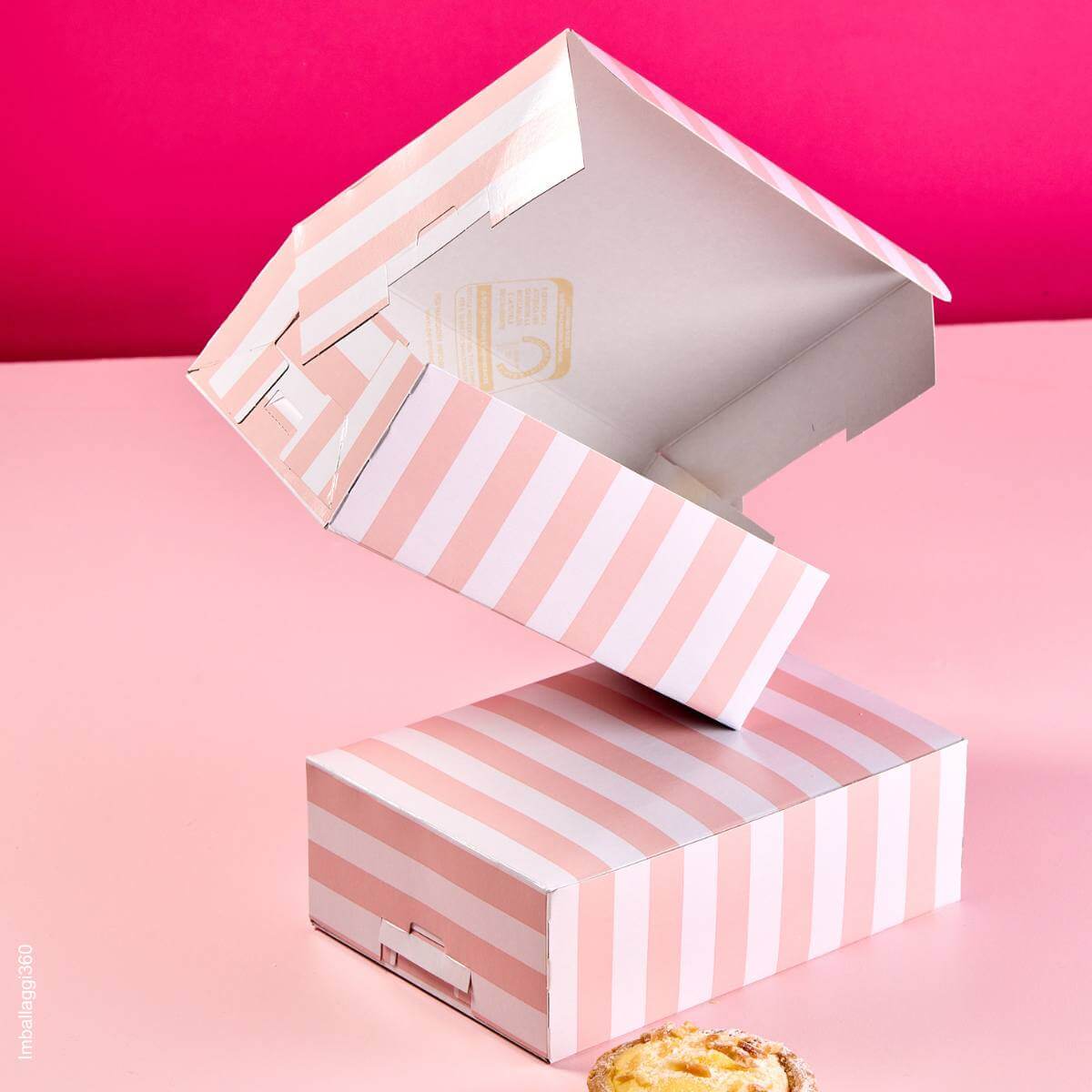 Scatola per alimenti rettangolare con stampa righe bianco e rosa