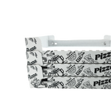 Scatola per pizza a cubo, bianca con fantasie nere dettaglio