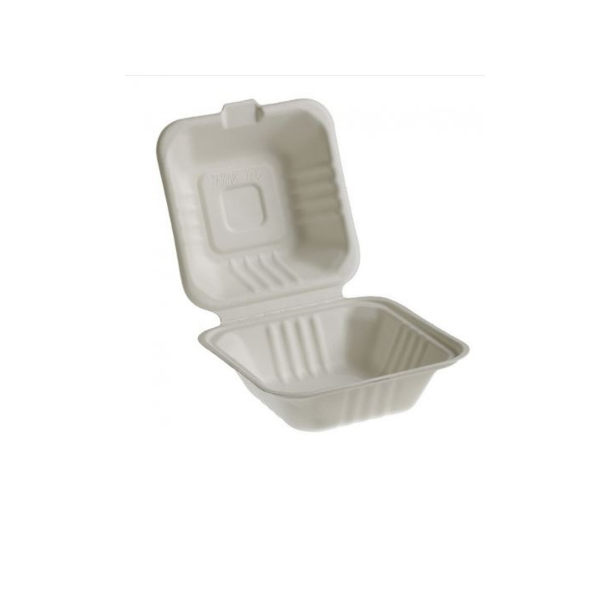 Scatola per hamburger con coperchio attaccato bianca e vuota