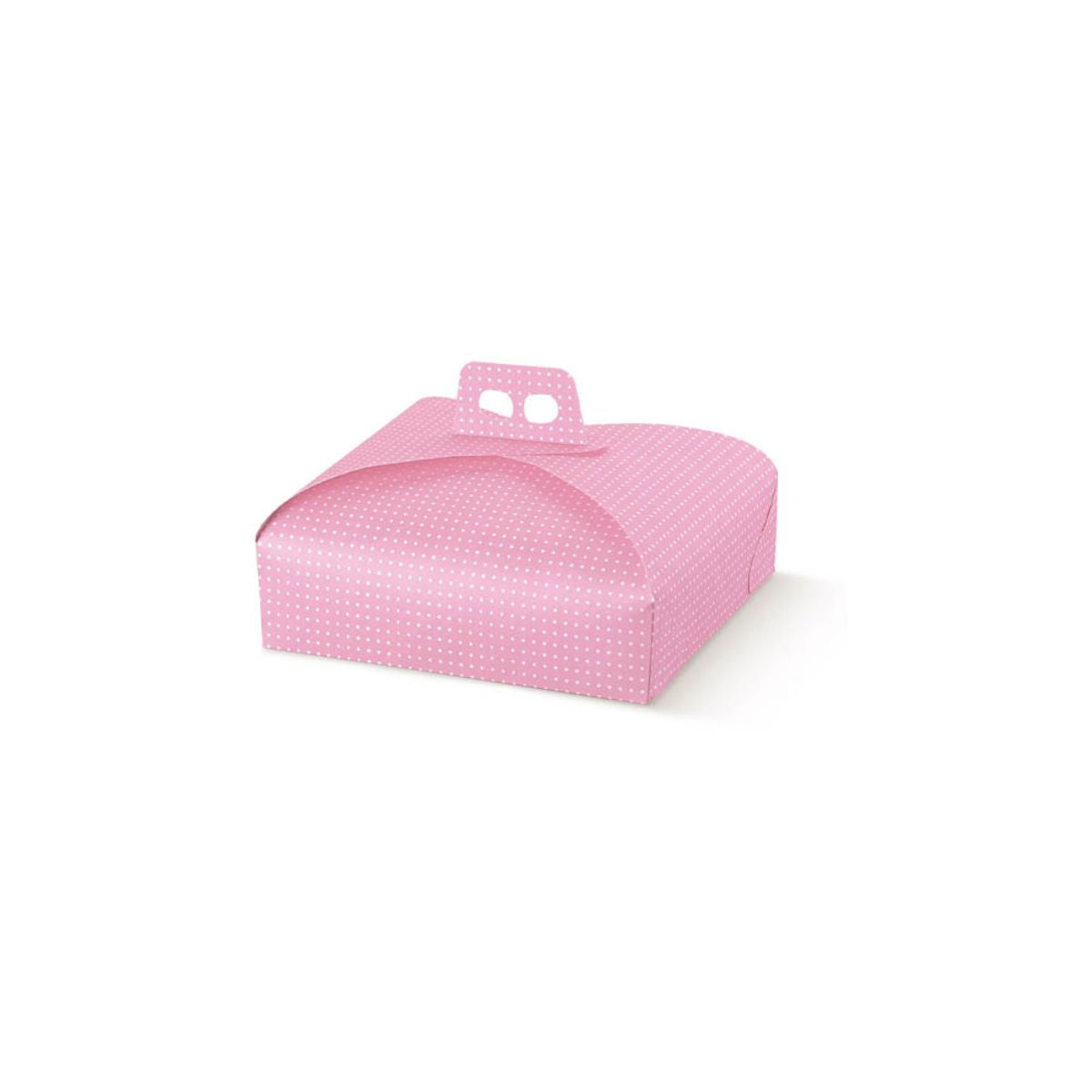 Scatola porta torte rosa con pois bianchi