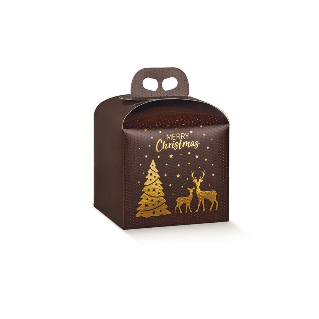 Scatola per panettone con grafiche dorate