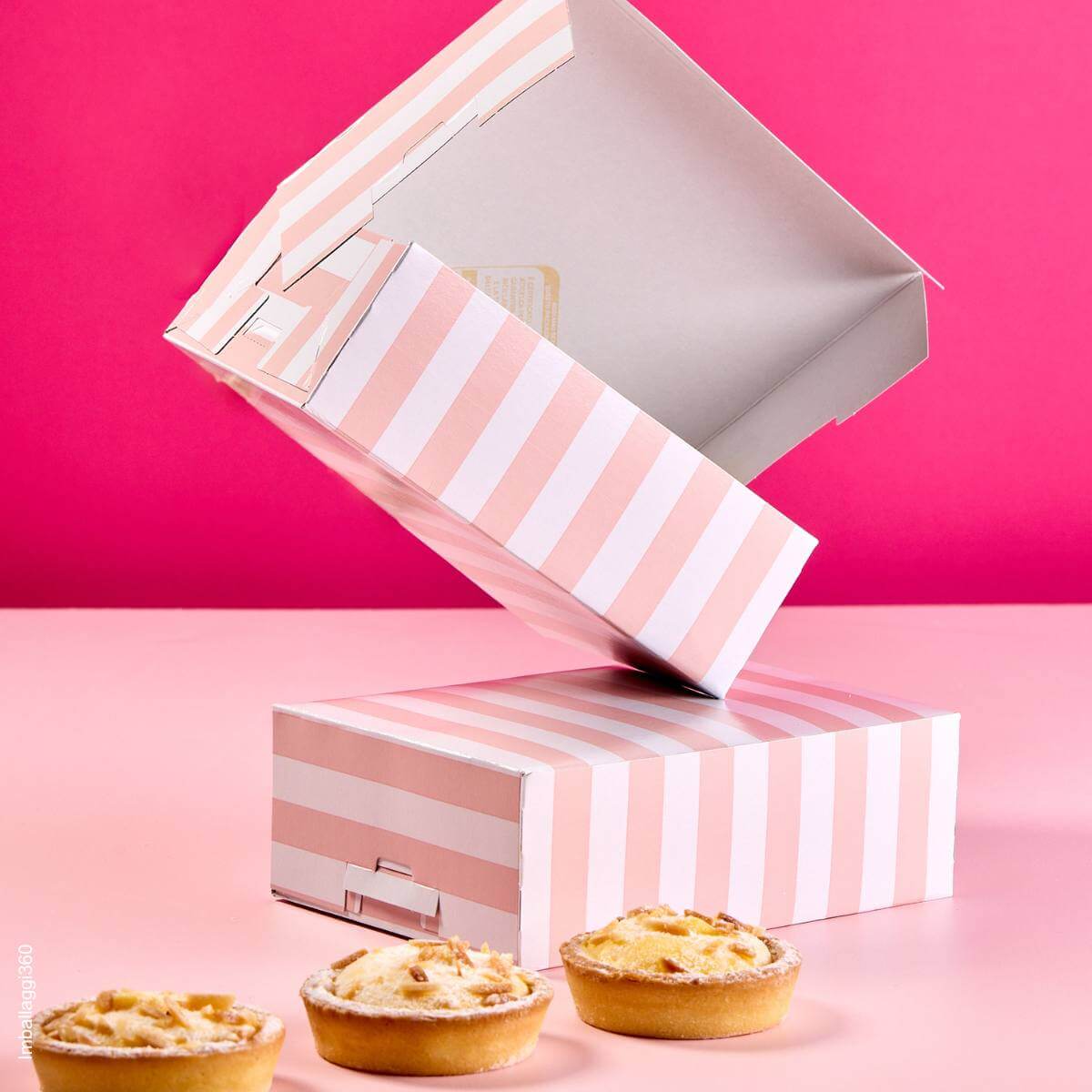 25 pz Scatola pasticceria riga bianco e rosa da € 0,69 Cad + Iva