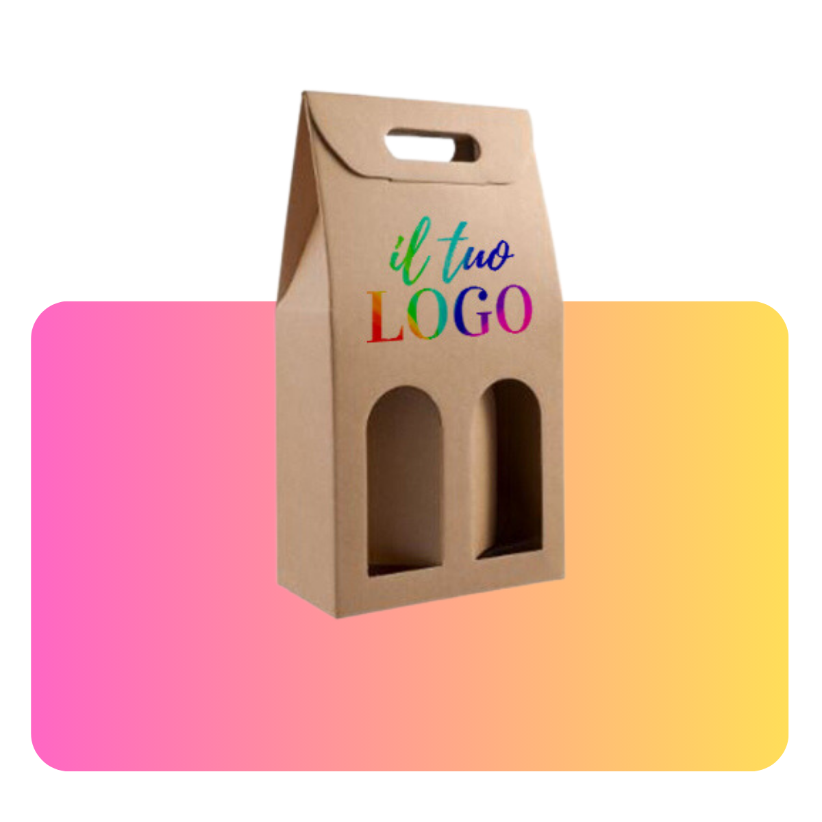 Scatola di cartone porta due bottiglie color avana personalizzata con il tuo logo 
