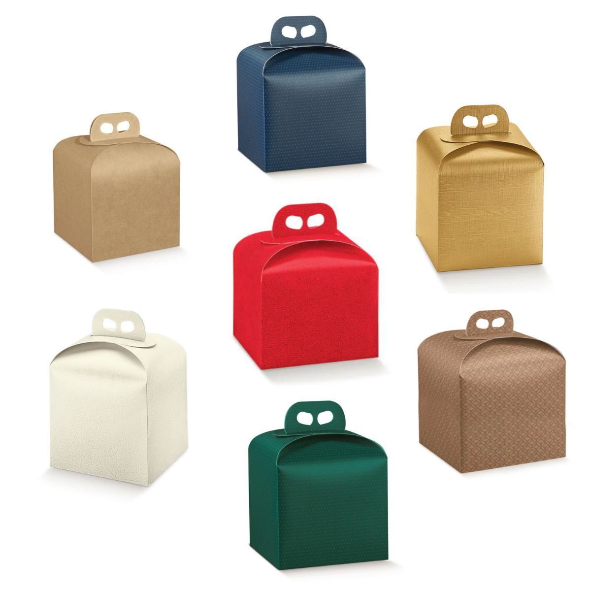 Insieme di scatole di panettone con diversi colori