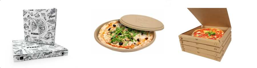 Tre diverse tipologie di scatole per pizza da asporto