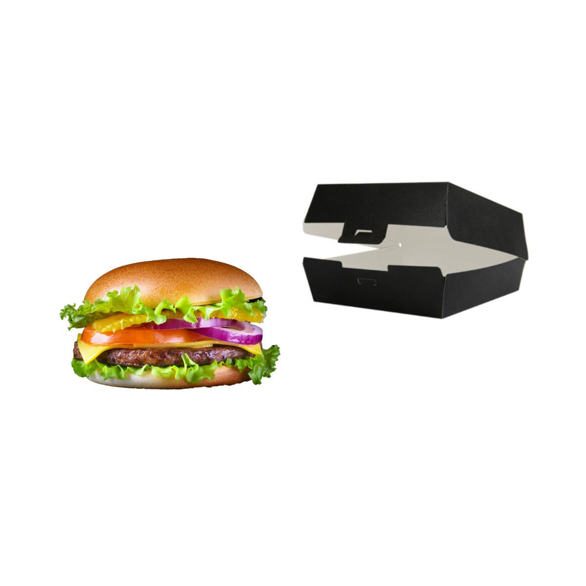 50 pz Scatola in cartone per hamburger nera da € 0,16 Cad + Iva