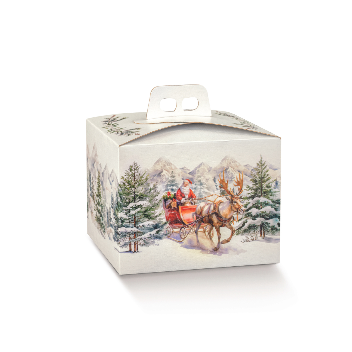 Scatola porta panettone bianca con disegno classico natalizio