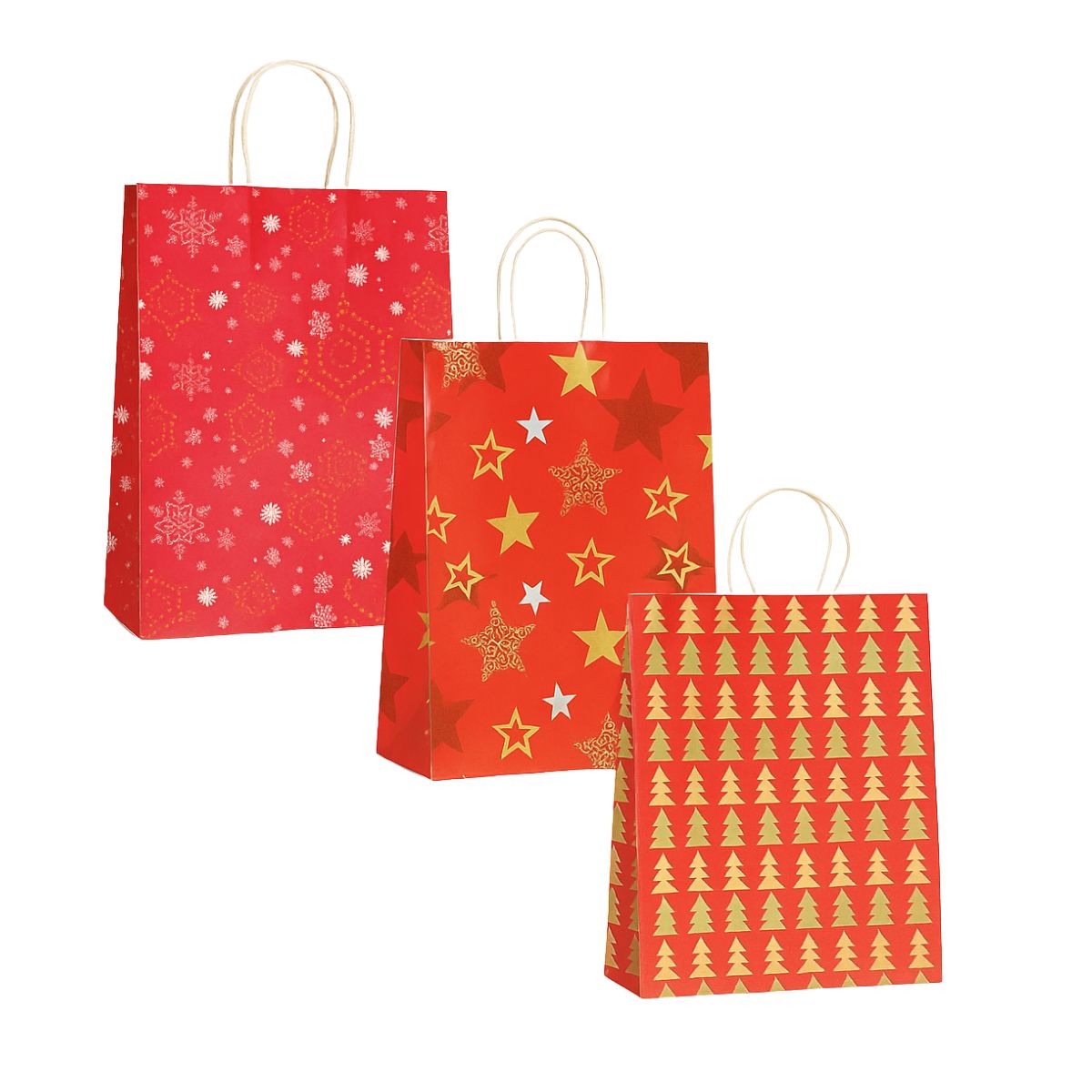 Shopper in carta fantasie natalizie sul rosso