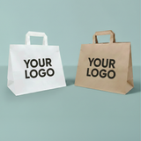 Due shopper di carta con scritta your logo, una bianca ed una avana