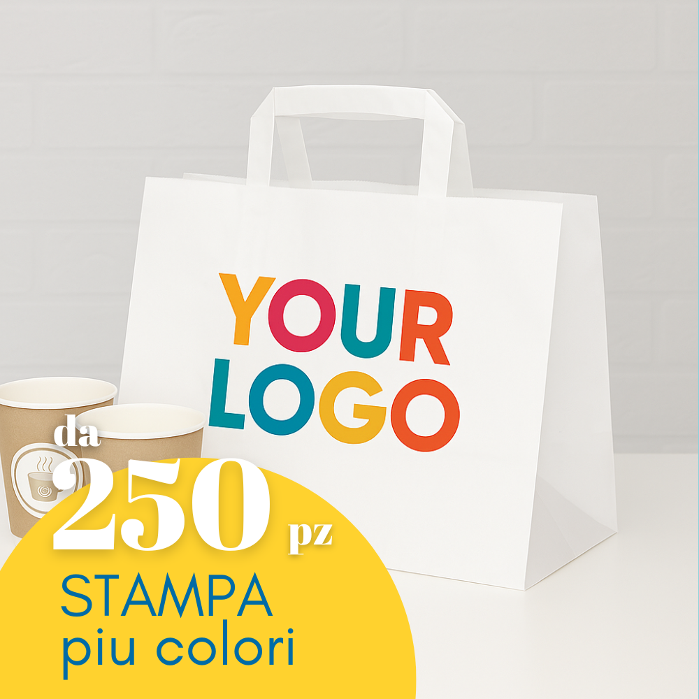 Sacchetto in carta fondo largo personalizzabile con stampa fino a 4 colori