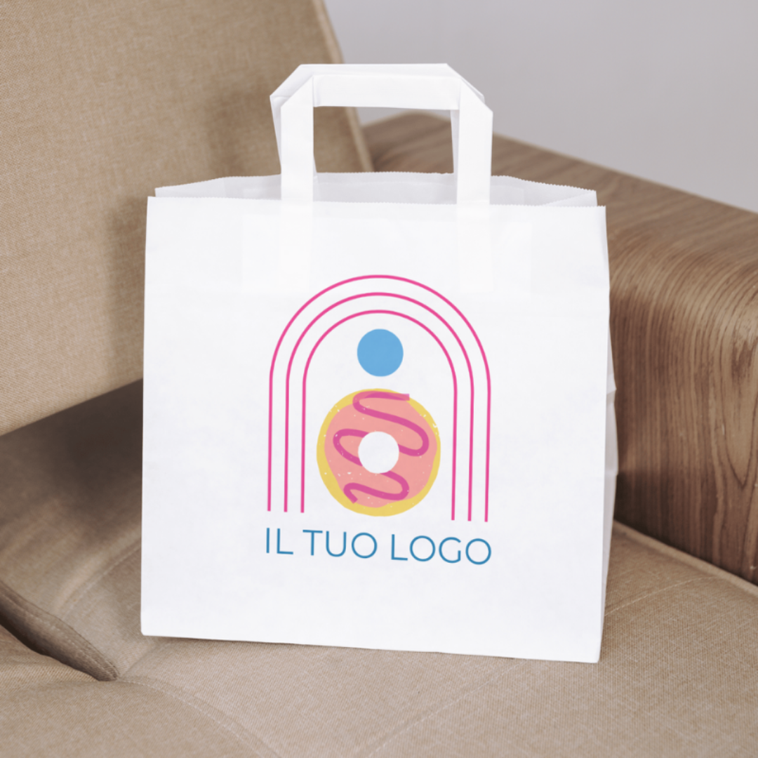 Shopper di carta bianca personalizzata con il tuo logo