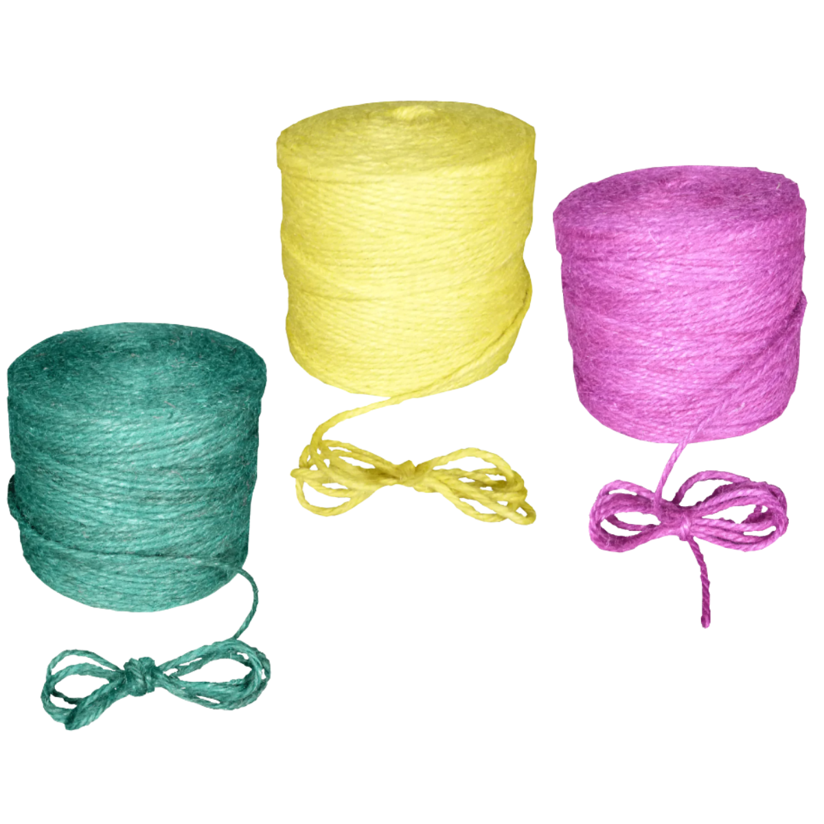 Tre rotoli di spago colorato