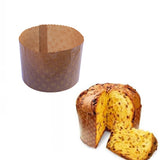 Stampo per panettone classico, mostrato vuoto e ripieno di un panettone con fetta tagliata