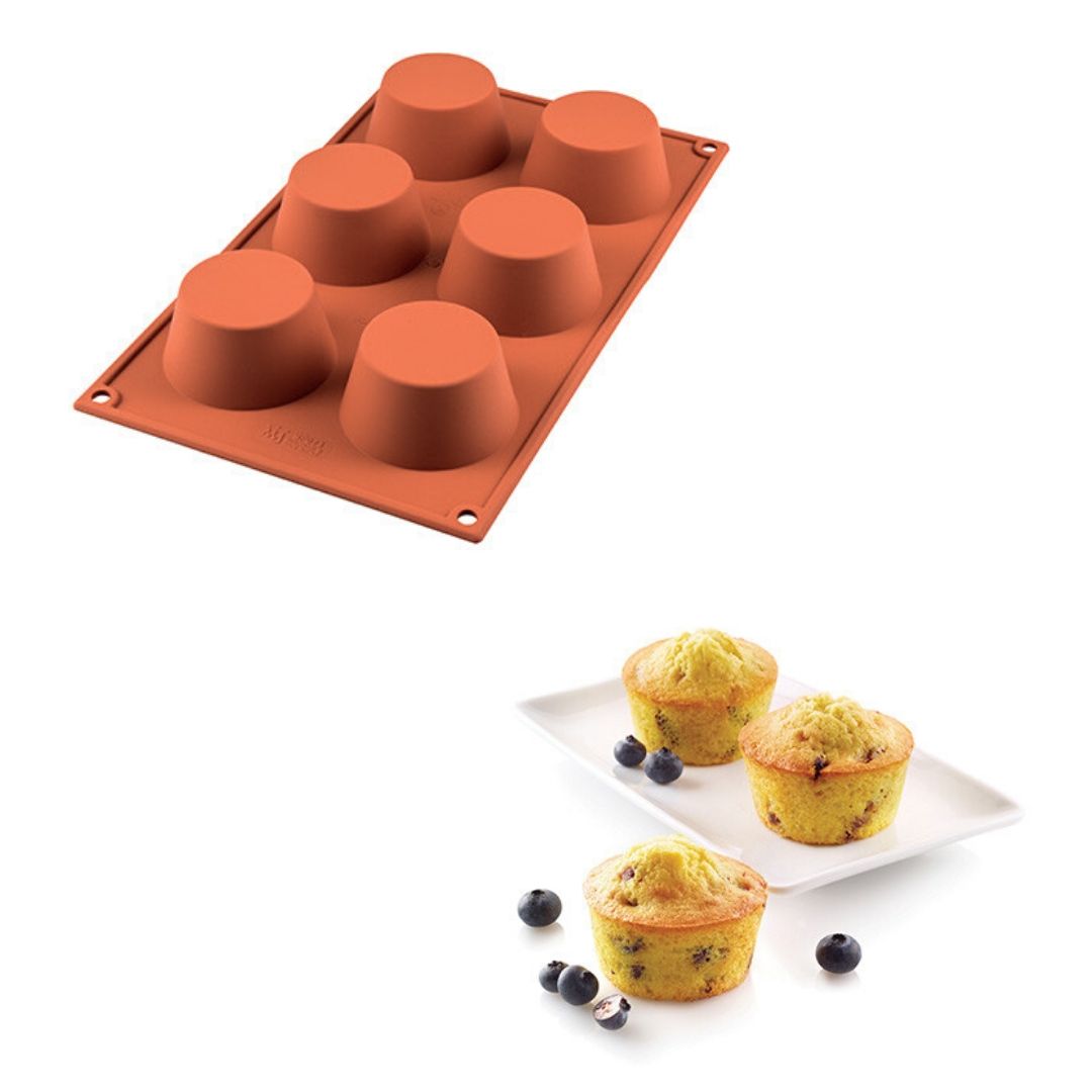 Stampo in silicone per muffin e tre muffin