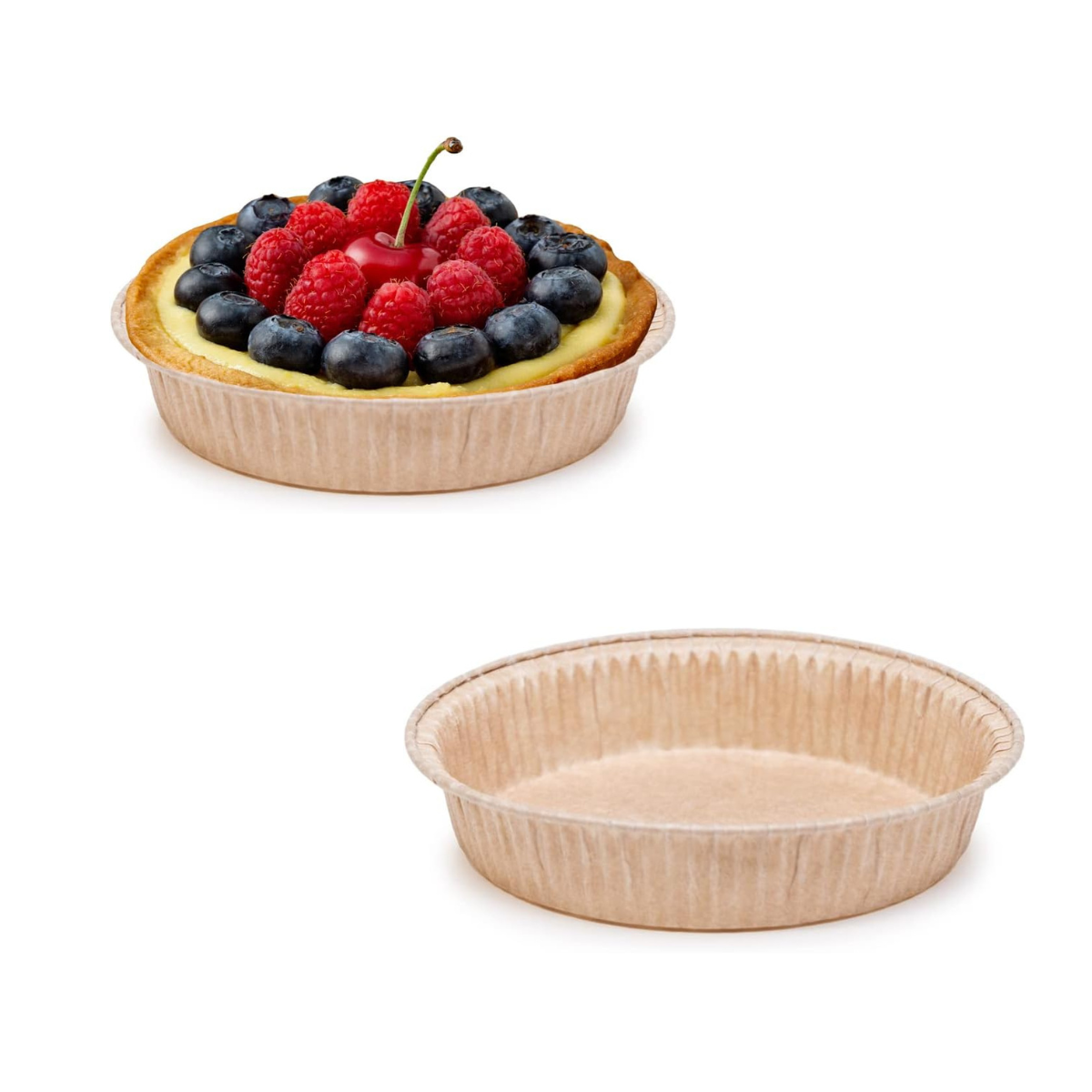 Stampo per crostatina mostrato vuoto e pieno 