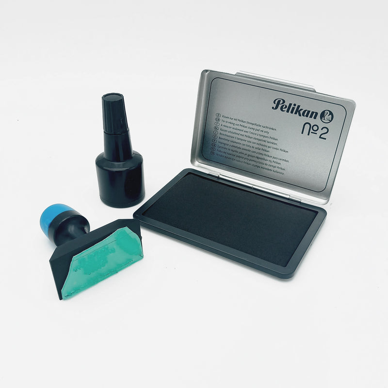 Kit con timbro personalizzabile, cuscinetto spugna e inchiostro