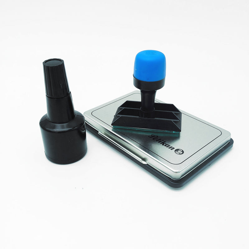 Kit con timbro personalizzabile, cuscinetto spugna e inchiostro
