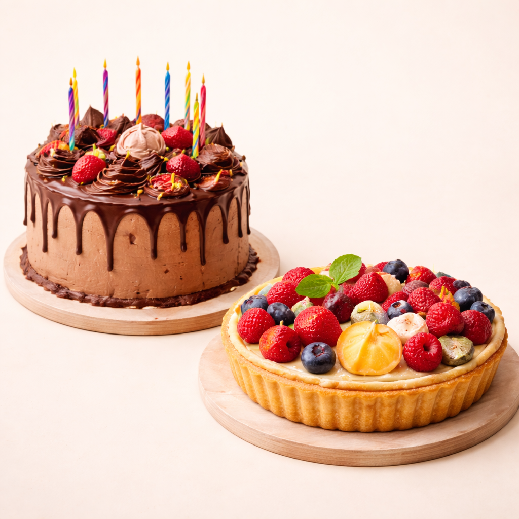 Due torte, una lata di cioccolato e una californiana bassa
