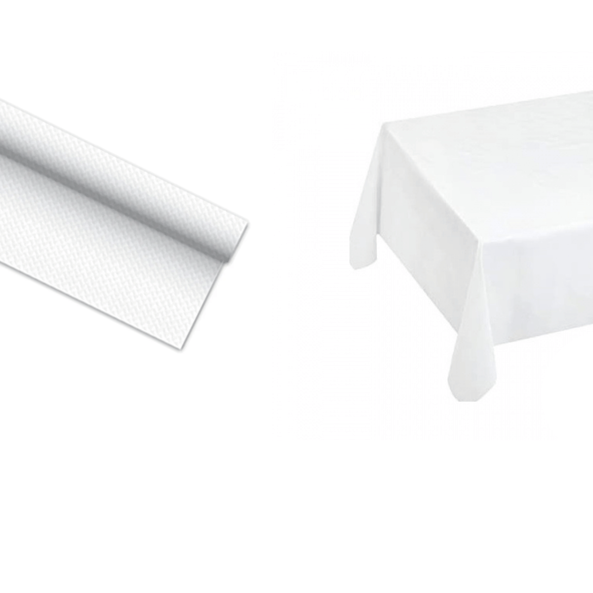 Tovaglia monouso, mostrata stesa e piegata colore  bianco